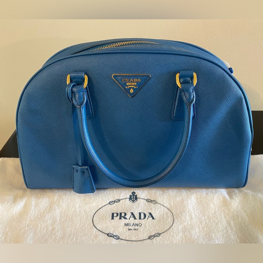 Prada Saffiano Lux Dome Zip Top Double-Handle bag Cobalto (cobalt blue) BL0852